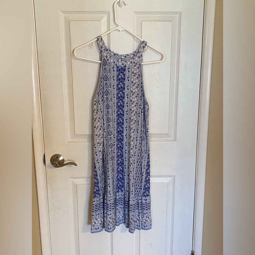 LOFT Blue and White Patterned Midi Dress